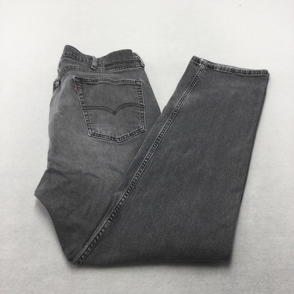 Levis Jeans Mens 35x31 Gray Charcoal Wash Straight Denim Zip Fly Distressed